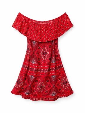 Wallflower Red Off-Shoulder Bandana Print Dress (204)